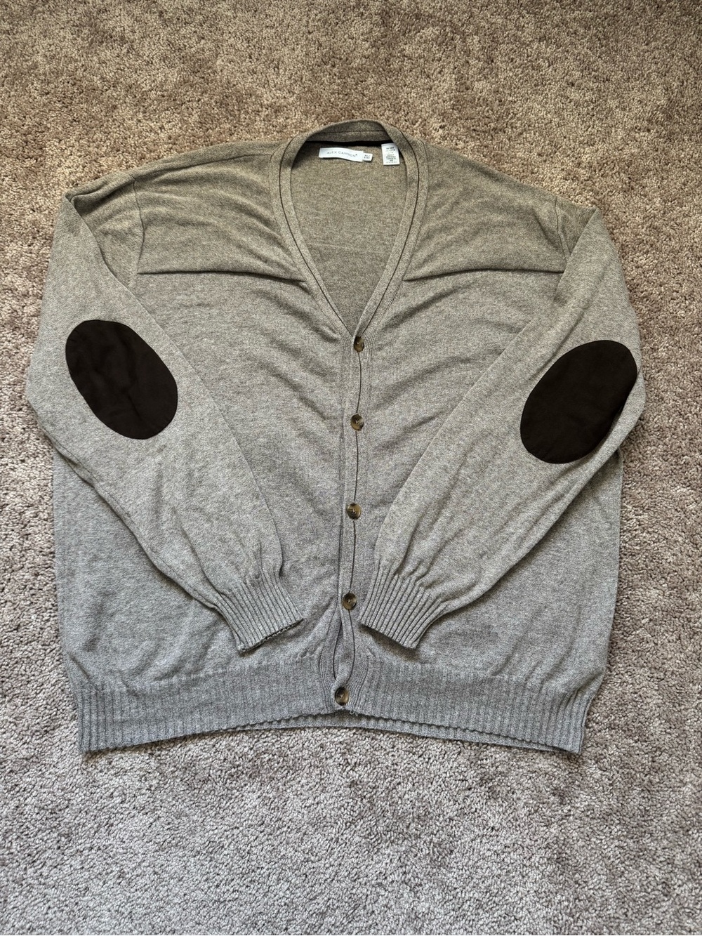 Alex Cannon Men's Brown Button Front V-Neck Cardigan Sweater Patch XXL Academia